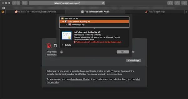 Safari complaining about a not standards compliant cert