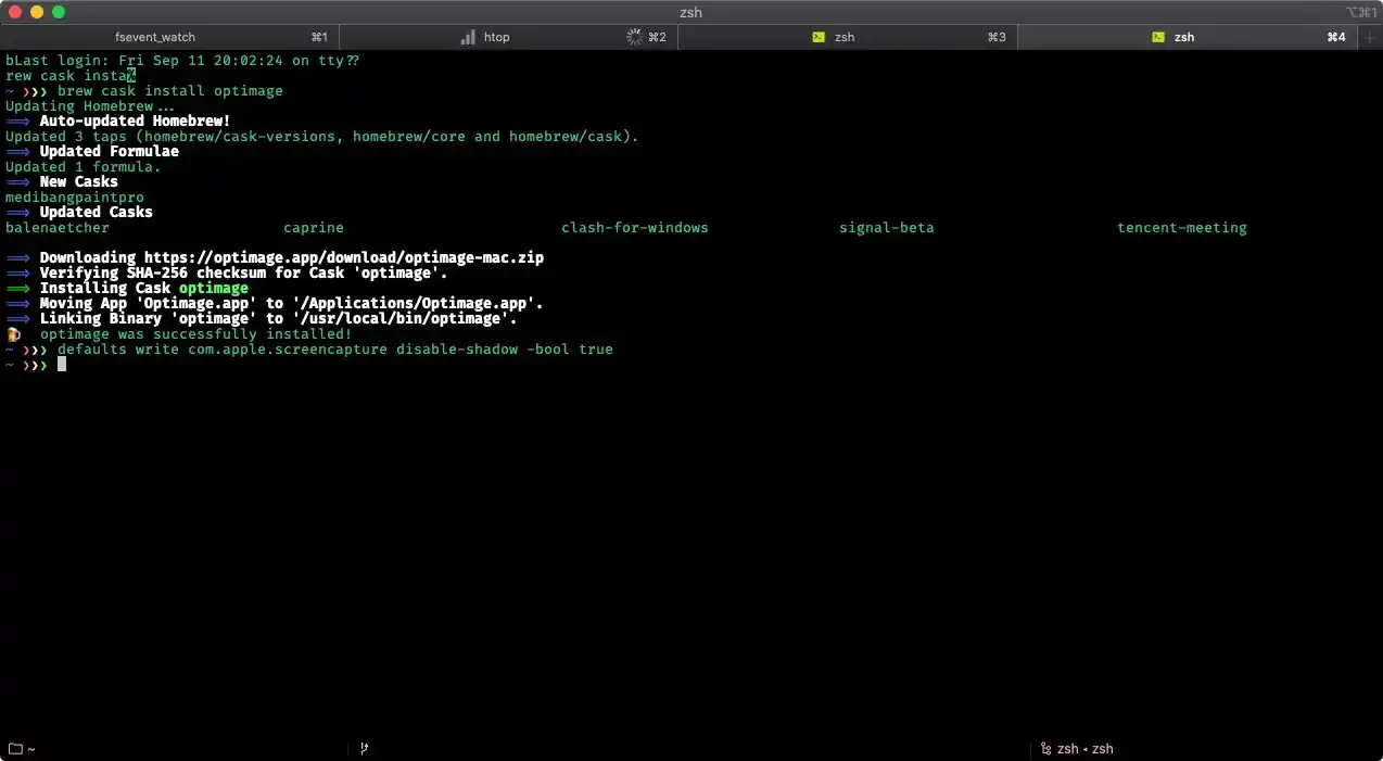 A screenshot of iTerm2 running ZSH and homebrew