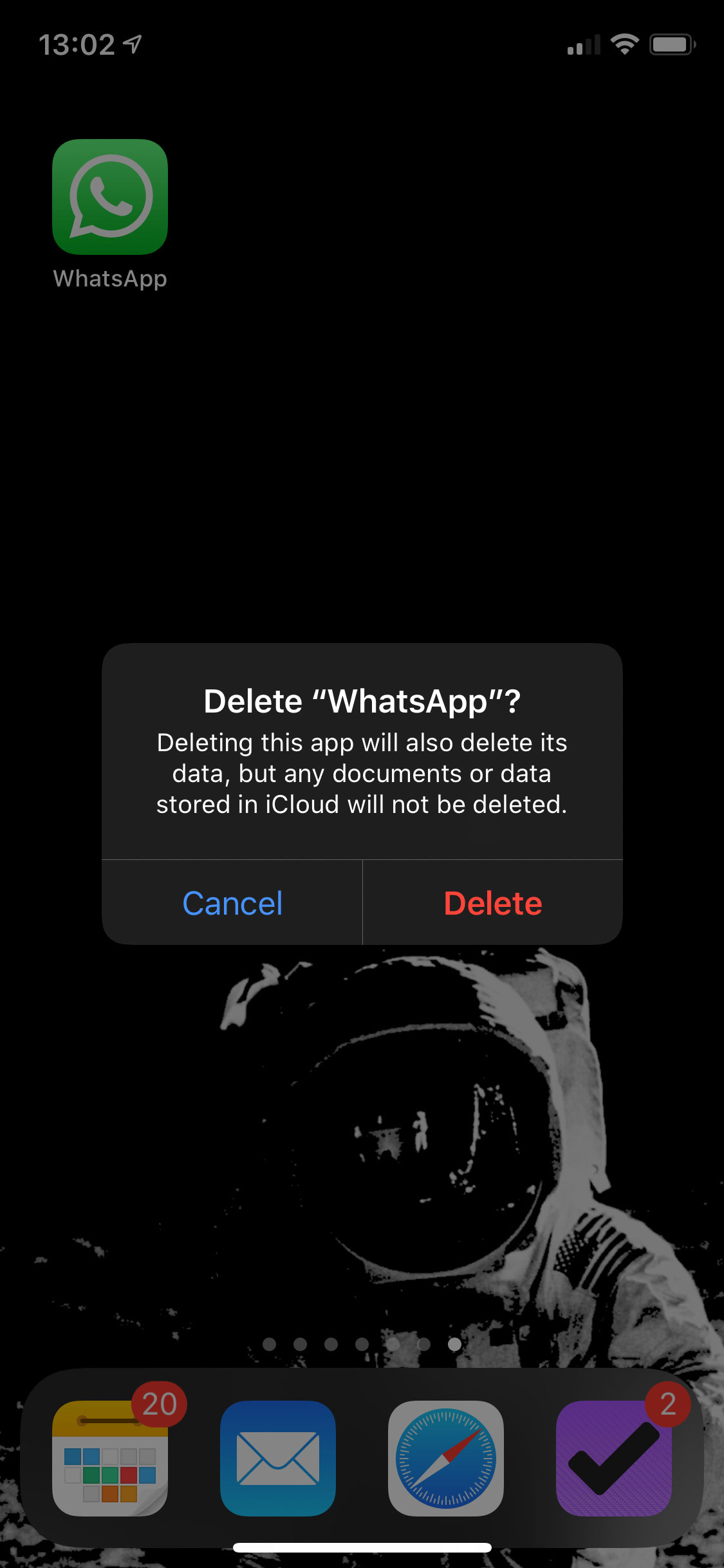 Screenshot of app deletion